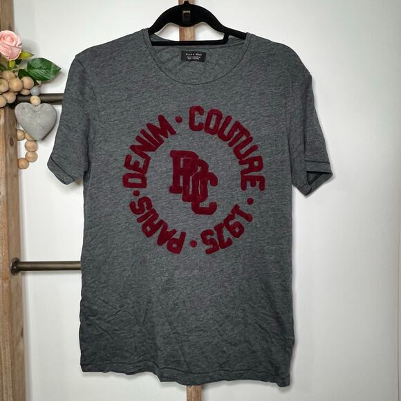 Zara Man Short Sleeve Gray Raised Letters Size Medium - Picture 2 of 8